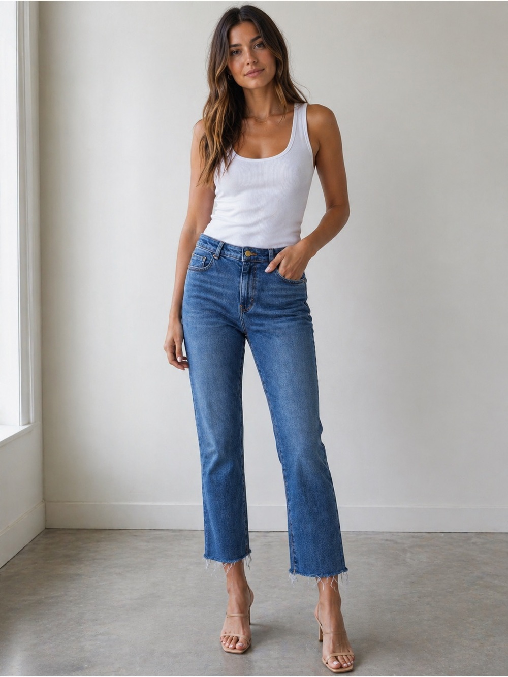 Zara Raw Hem Straight Ankle Jeans